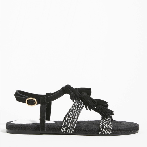 Anthropologie Women’s Black and White Fringed Rope Sandals NEW - Picture 1 of 7